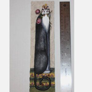 Cat Folk Art 3-D Resin Wall Plaque 11 x 3 E Smithson Home Decor Folksy Country